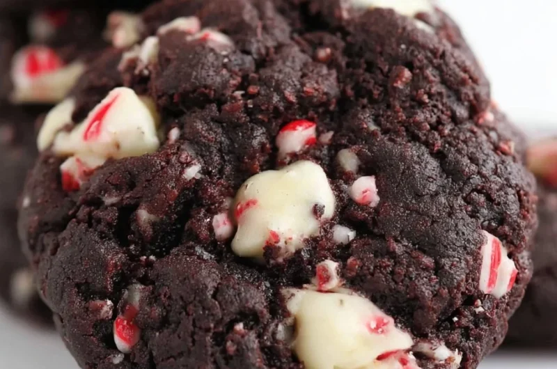 Delicious double chocolate peppermint cookies arranged on a festive plate.