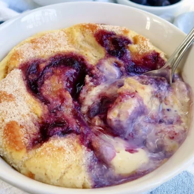 Healthy blueberry protein baked oats no added sugar in a bowl