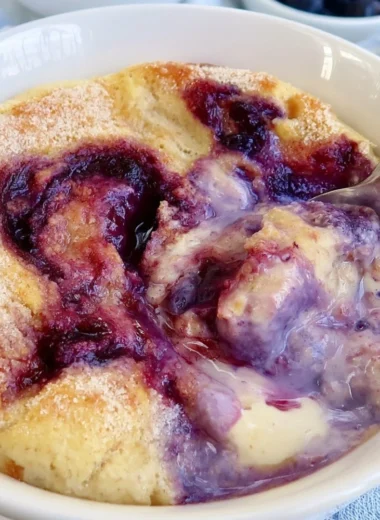 Healthy blueberry protein baked oats no added sugar in a bowl