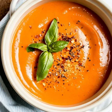 Bowl of middle-of-winter tomato soup made with canned tomatoes