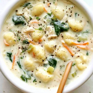 Bowl of Olive Garden chicken gnocchi soup with fresh ingredients