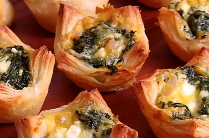 Homemade spinach puffs with flaky pastry and delicious spinach filling.