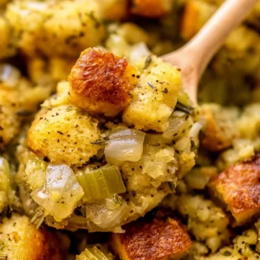 Delicious classic stuffing with buttery bread cubes and sautéed vegetables